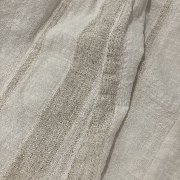 100% Linen Beige Stripe Short Sleeve Maxi Dress Harshman Los Angeles Sz Medium - Picture 7 of 11